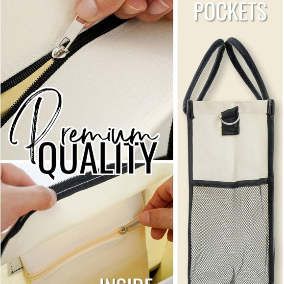 Women Canvas Tote Bag Gift Set with Zipper Pouch Ribbons Multi-Purpose - Picture 7 of 8